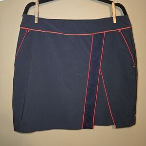 Greg Norman Women's Tennis Skort Wrap Blue Red Piping Size 12 Pockets Stretch